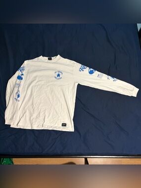 Dr. Denim White Long-Sleeve Shirt with Blue Graphic Prints